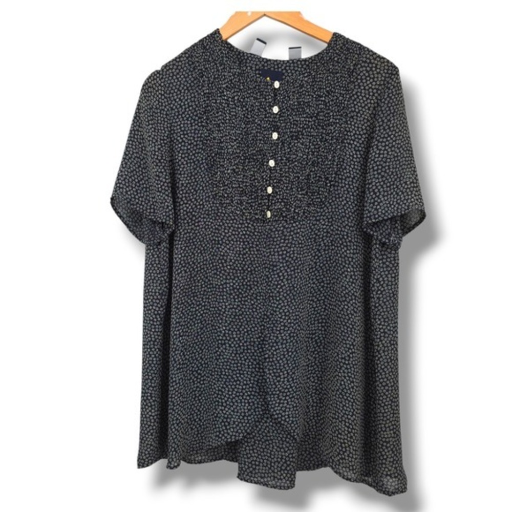Lizsport Womens Black Floral Print‎ Short Sleeve Button Front Top Medium